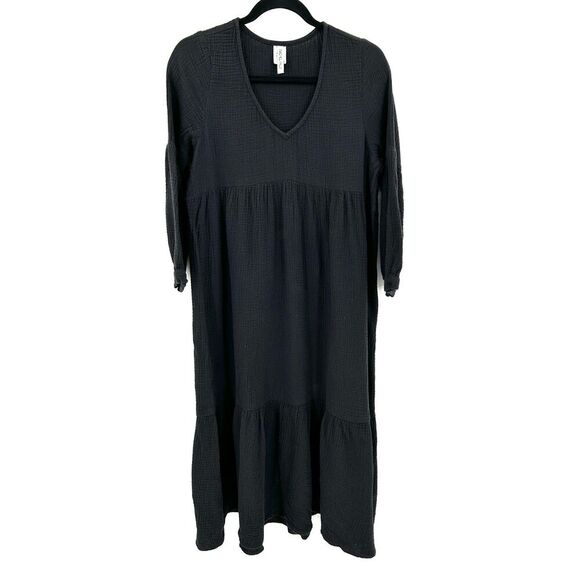 RACHEL PALLY Black Cecilia Cotton Gauze Tiered Boho Cottagecore Midi Dress Large - Picture 3 of 7